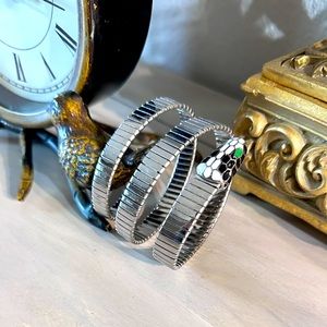 Silver Coil Designer Inspired Snake Enamel Fashion Luxury Classic Bracelet.